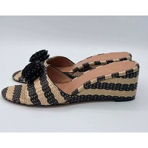 Kate Spade New York Seville Raffia Wedge Mule Sandals Black Natural Striped 7.5